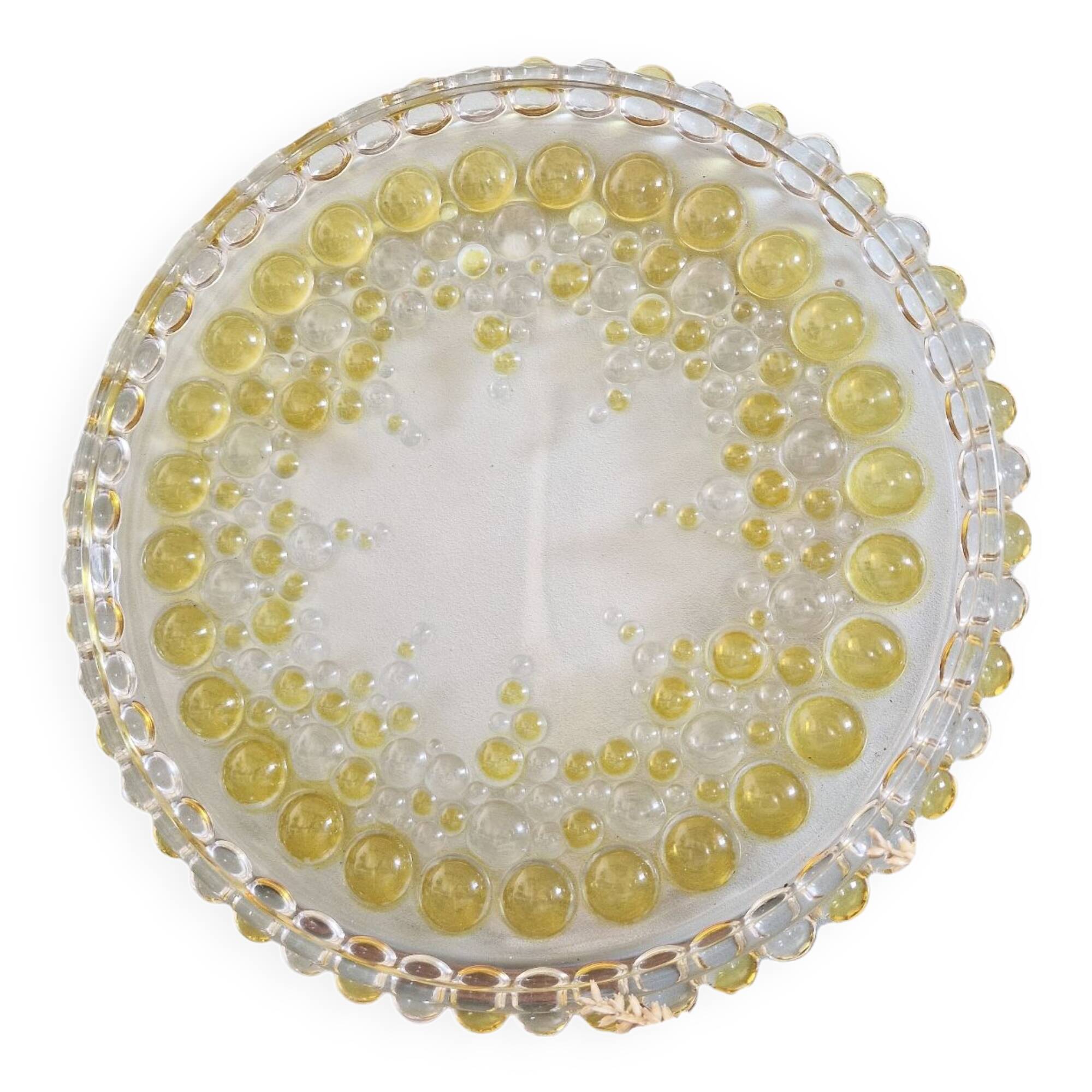 Vintage glass cake plate walther glass bubbles embossed