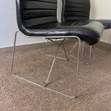 Black leather armchairs, Italian design, 70s (X2)