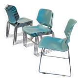 10 chaises empilables Matrix Krueger de design mid-century par Thomas Tolleson / vert menthe / États-Unis années 1970