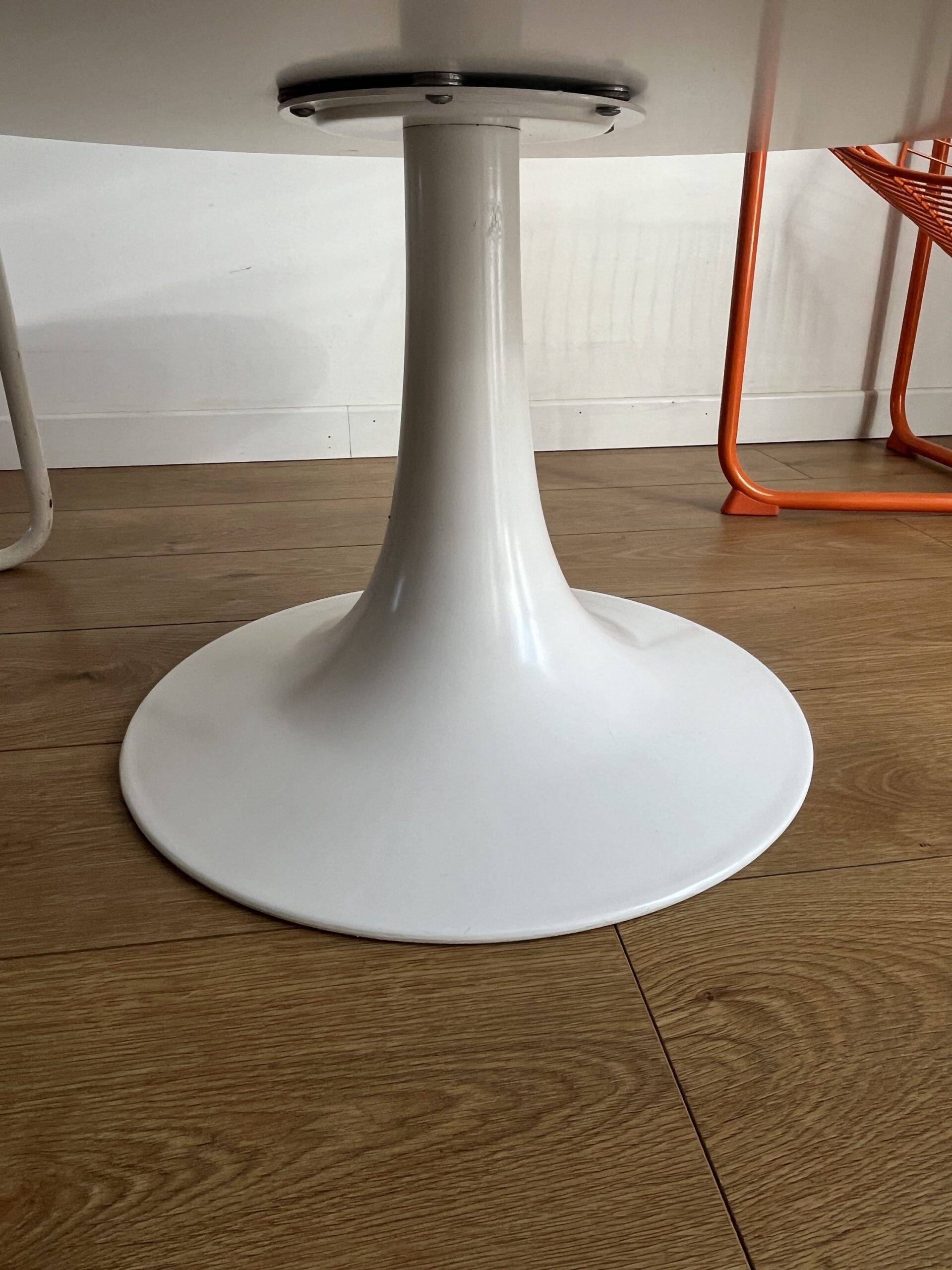 White tulip foot coffee table made in France by grofillex circa 1960
