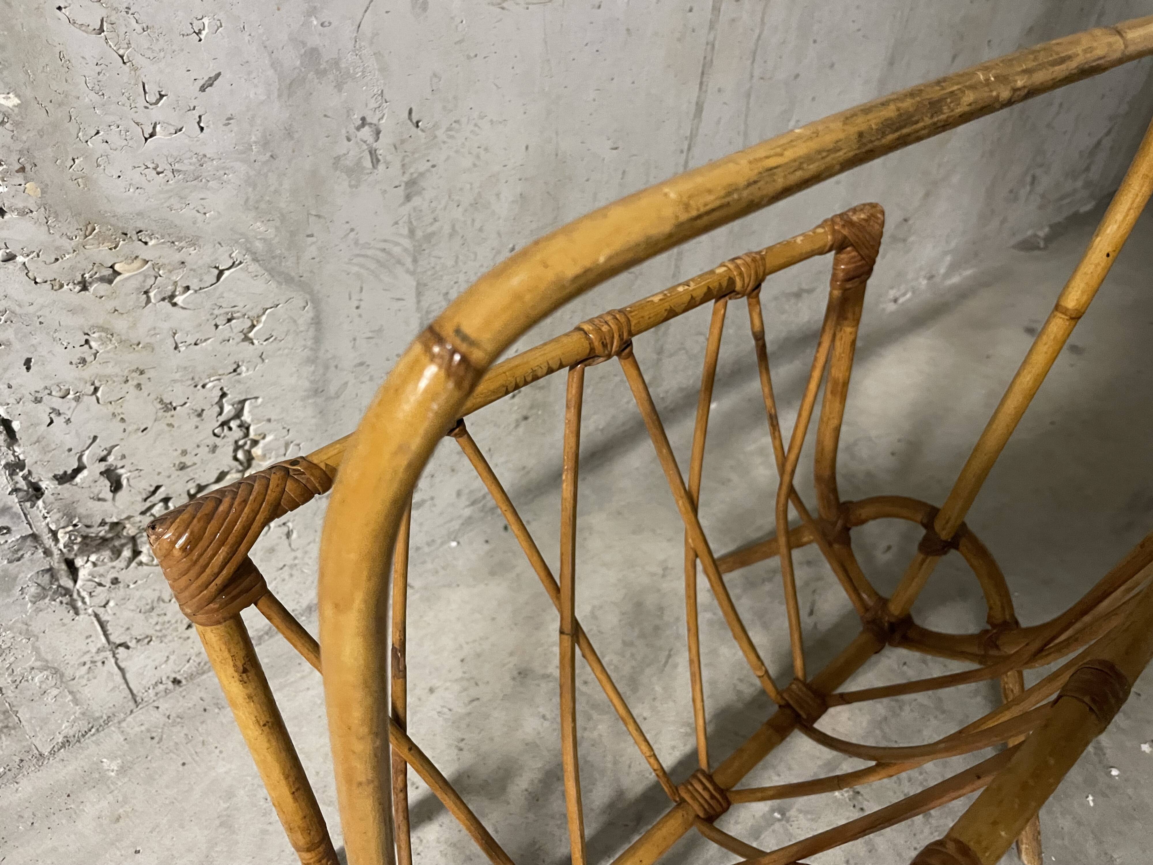 60s rattan magazine rack