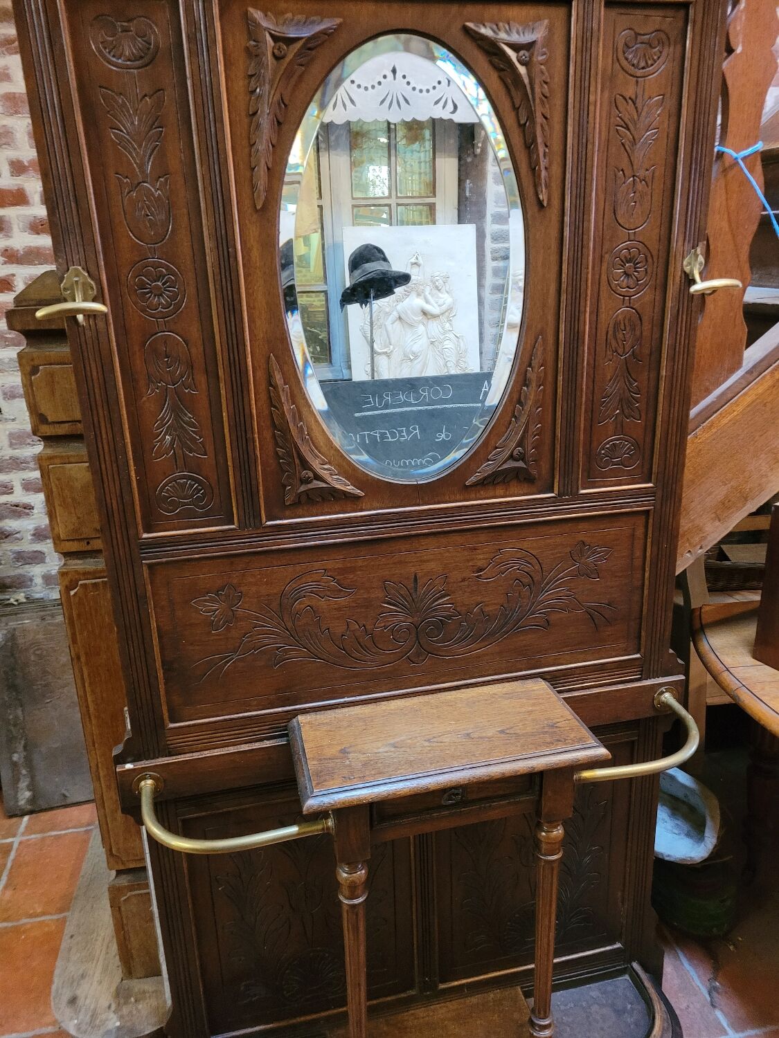 Old oak cloakroom or coat rack