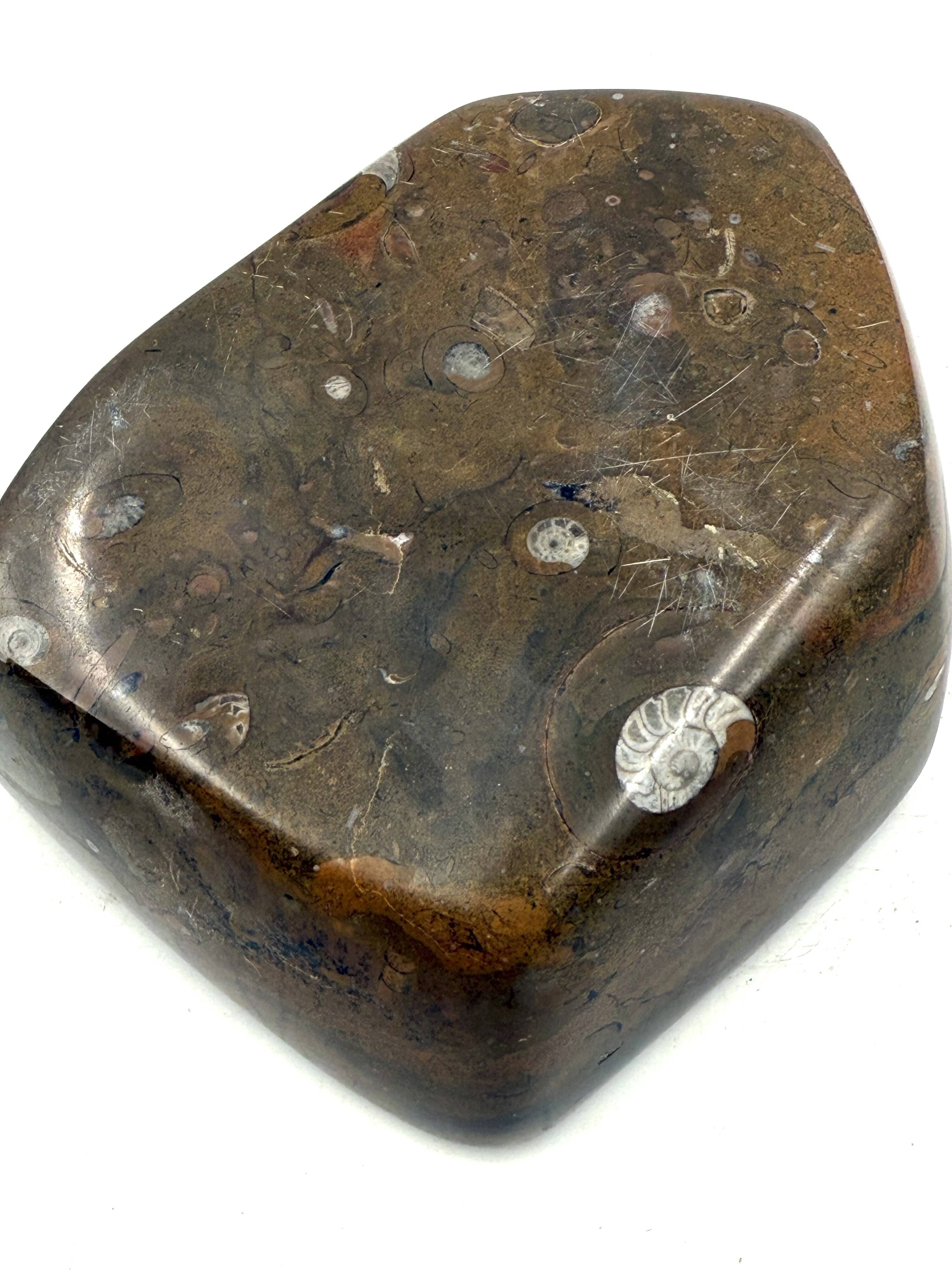 Luxury fossil brown marble ashtray bowl, France 1970s