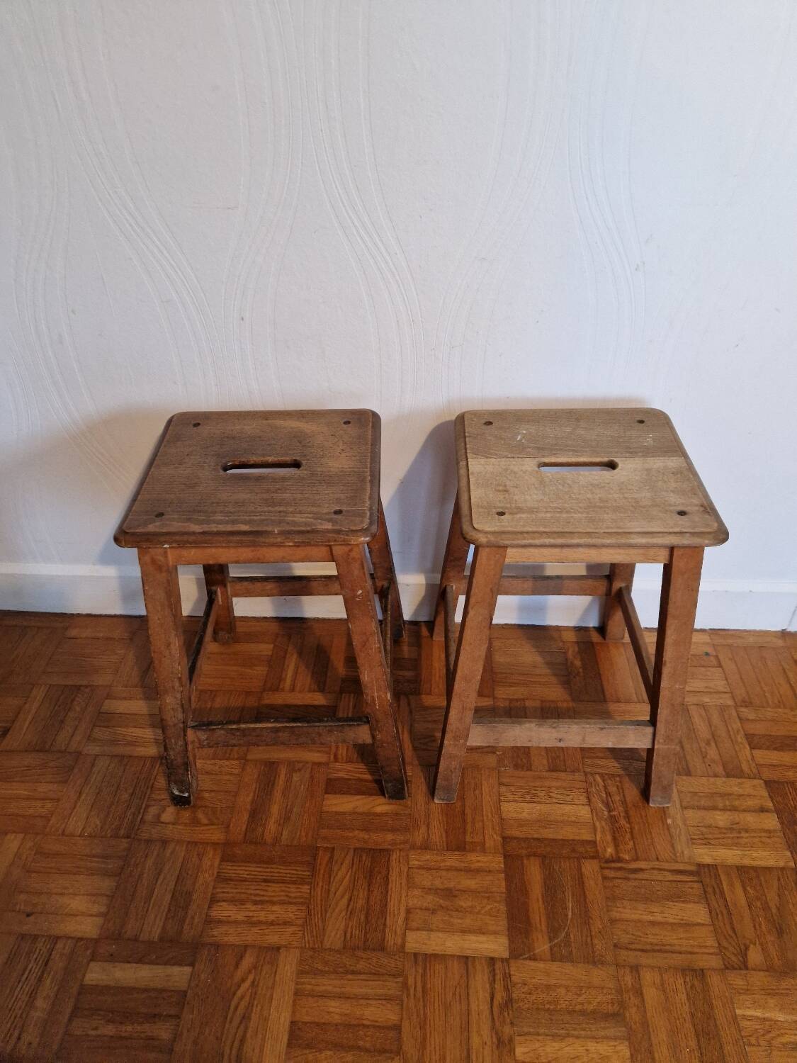 Pair of antique wooden workshop stools