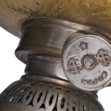 Electrified kerosene lamp art-deco- regulated silver and tinted glass with its original lampshade