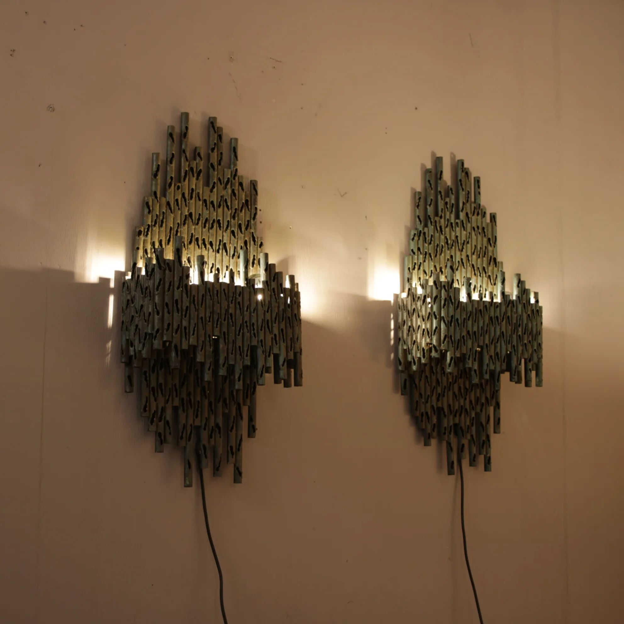 1960s brutalist wall lamps by Marcello Fantoni, Italy