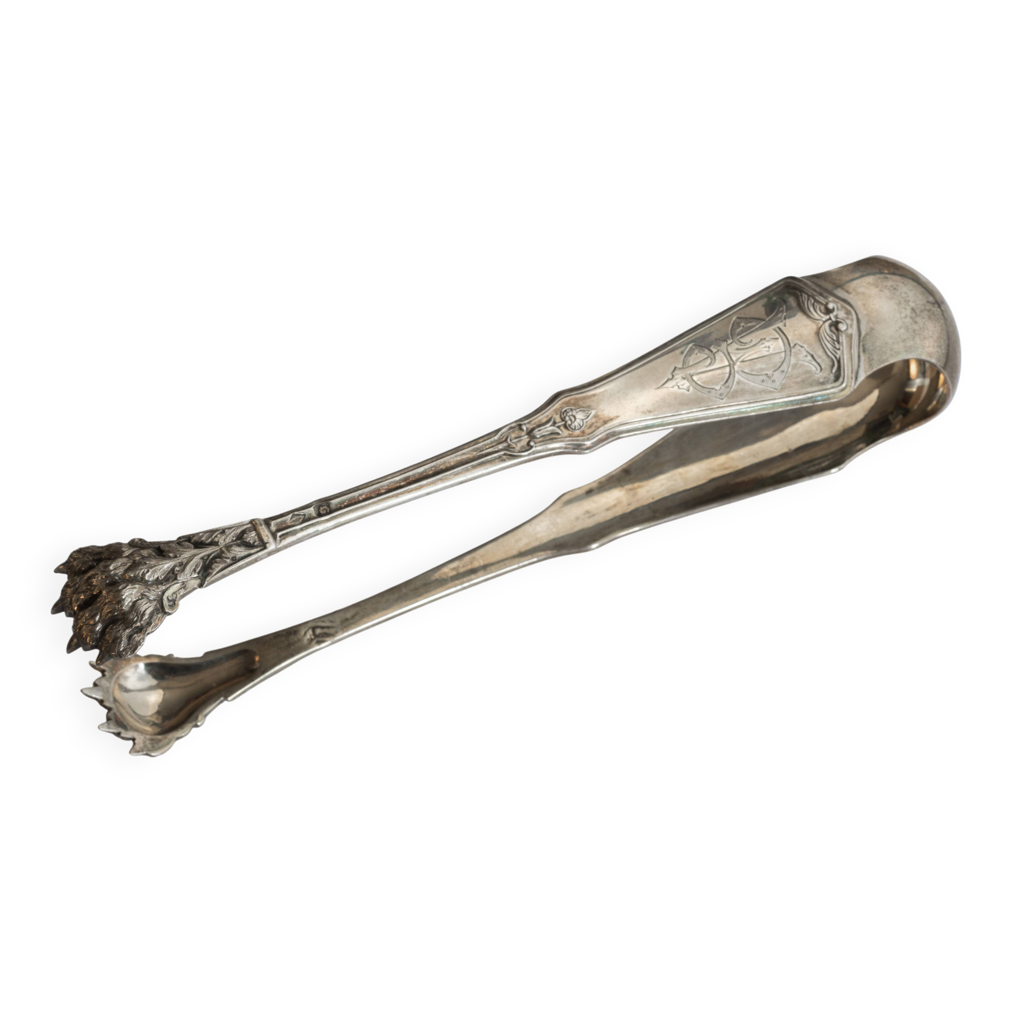 Solid silver sugar tongs, lion claws, Tallois and Mayence