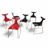 6 x Delfy chair by Gino Carollo for Ciacci Kreaty / Italy 1990s / 2 x red - 4 x black