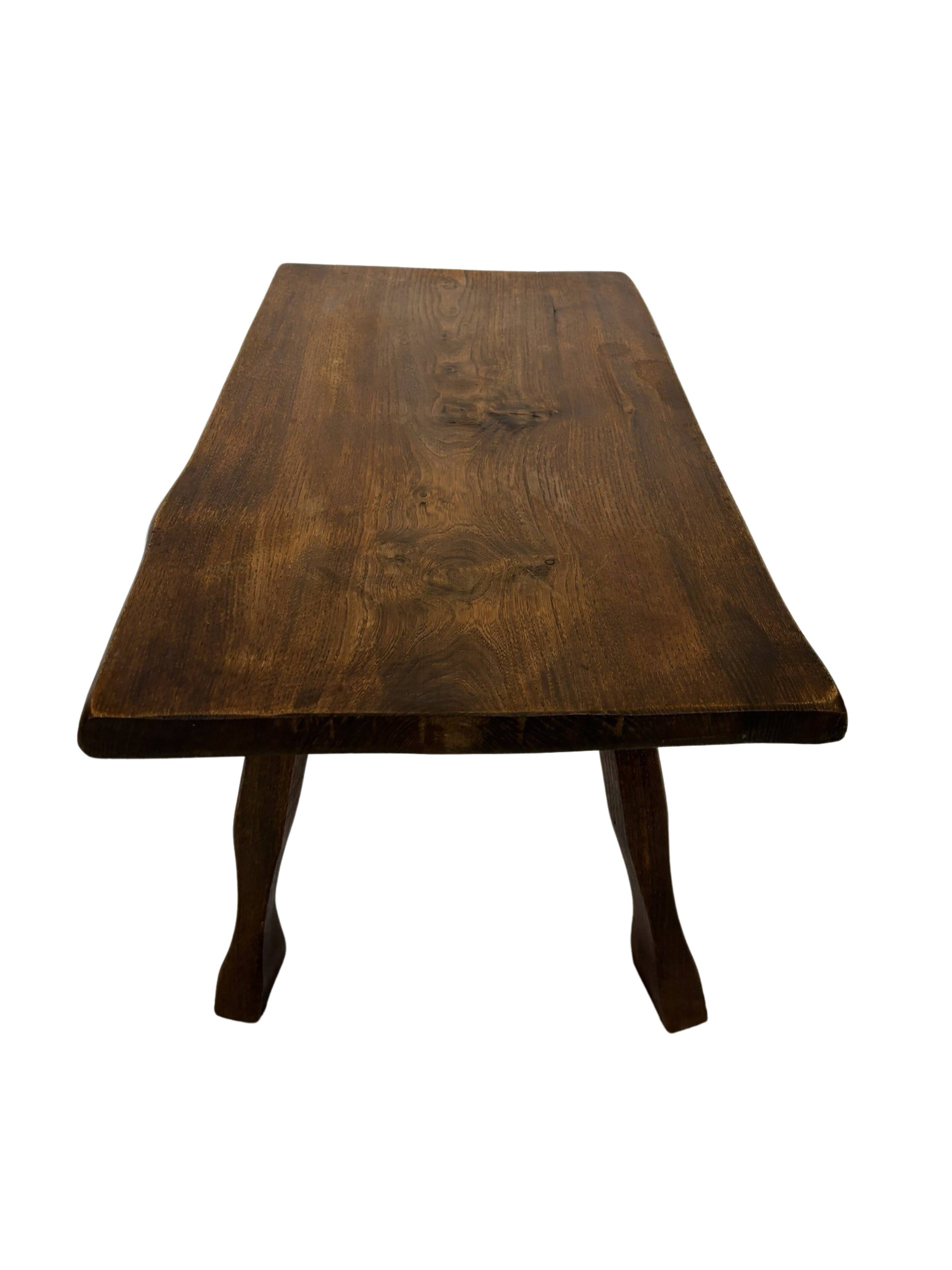 Vintage brutalist side table minimalistic design in dark wood