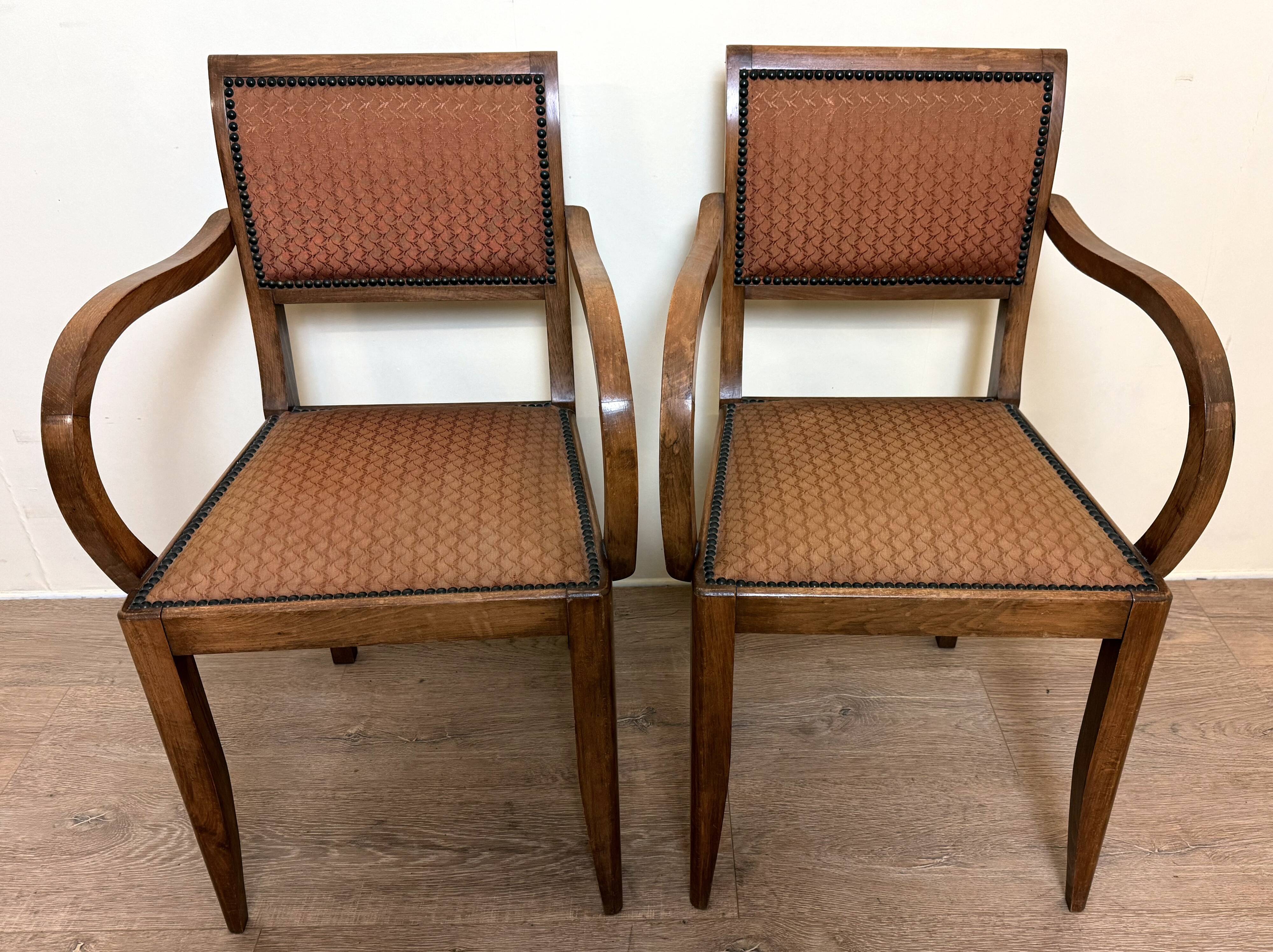 Pair of bridge armchairs art deco period in walnut circa 1940