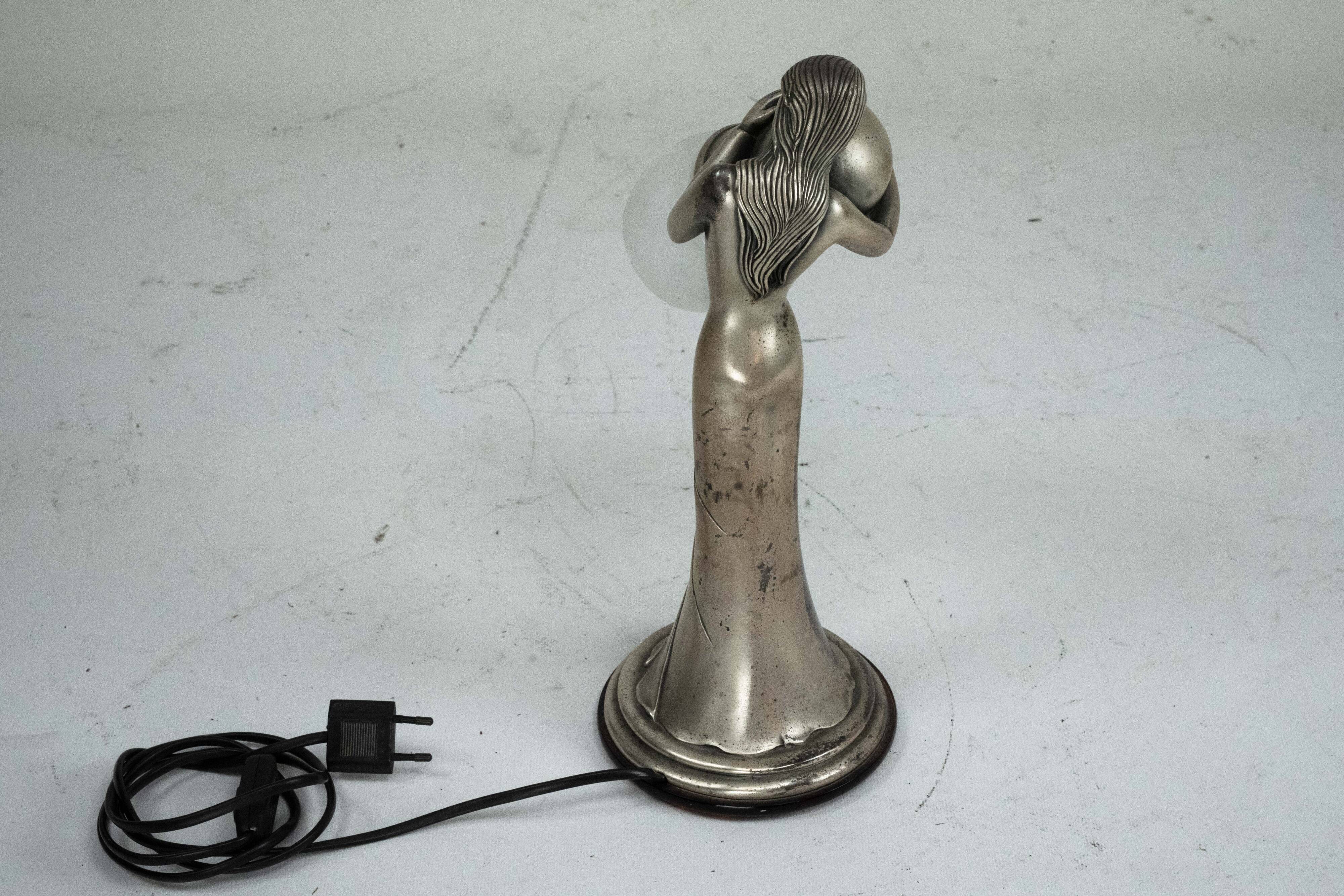 Silver Vermeil Figural Table Lamp with Opaline Glass. Italy 1960s