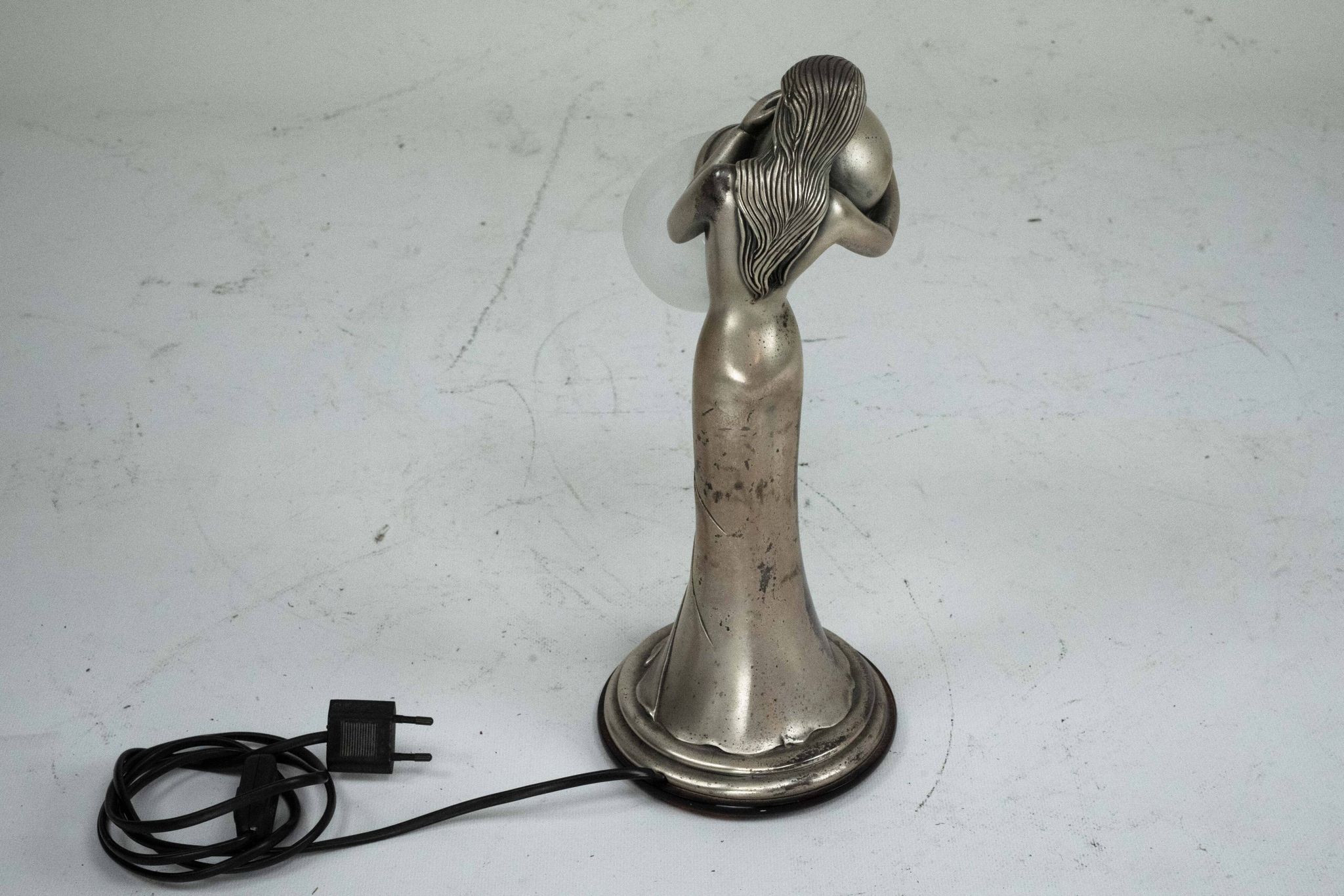 Silver Vermeil Figural Table Lamp with Opaline Glass. Italy 1960s