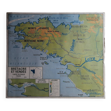 Carte scolaire vintage mdi france bretagne, vendée, pays de la loire.
