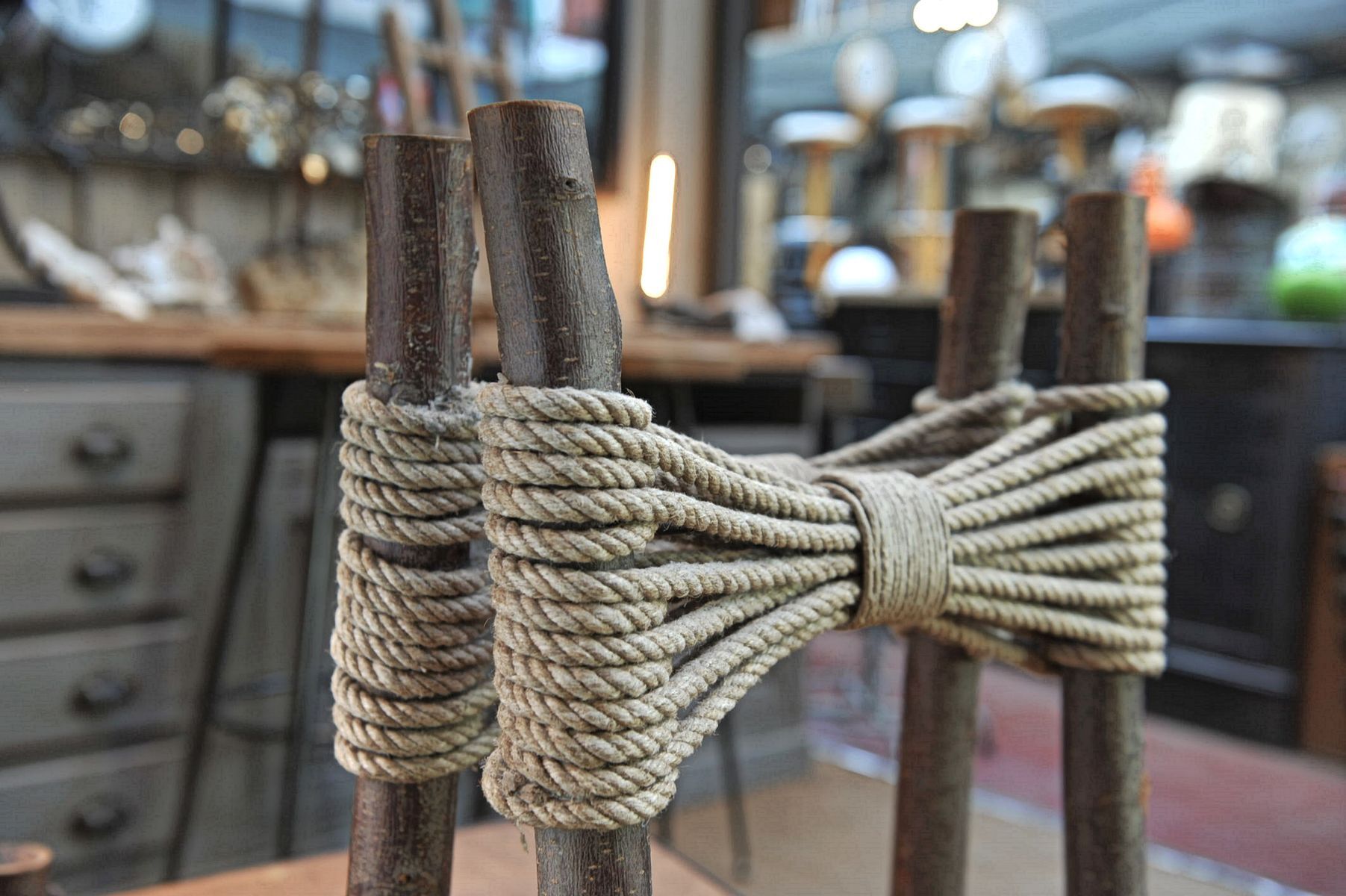 Vintage wooden chairs and 1950s rope