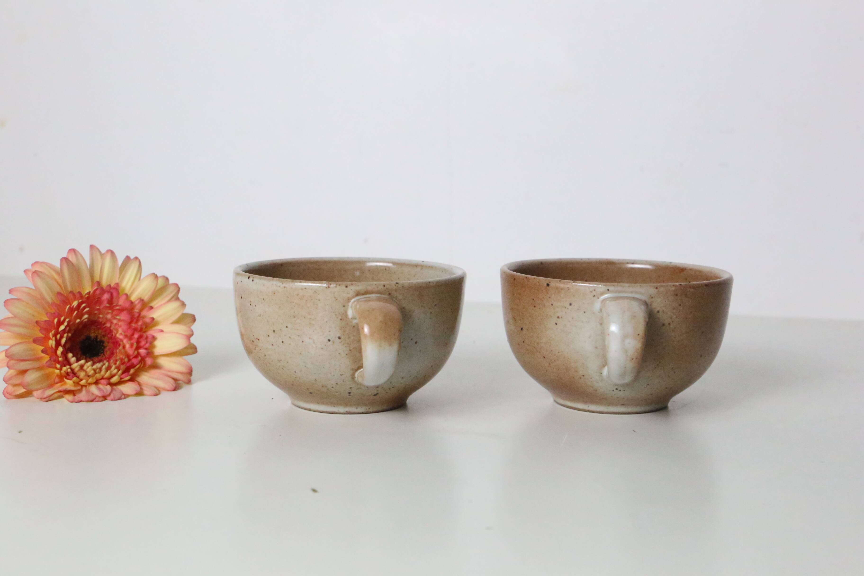 Set of 2 stoneware cups, Grès du Marais, vintage, 1980