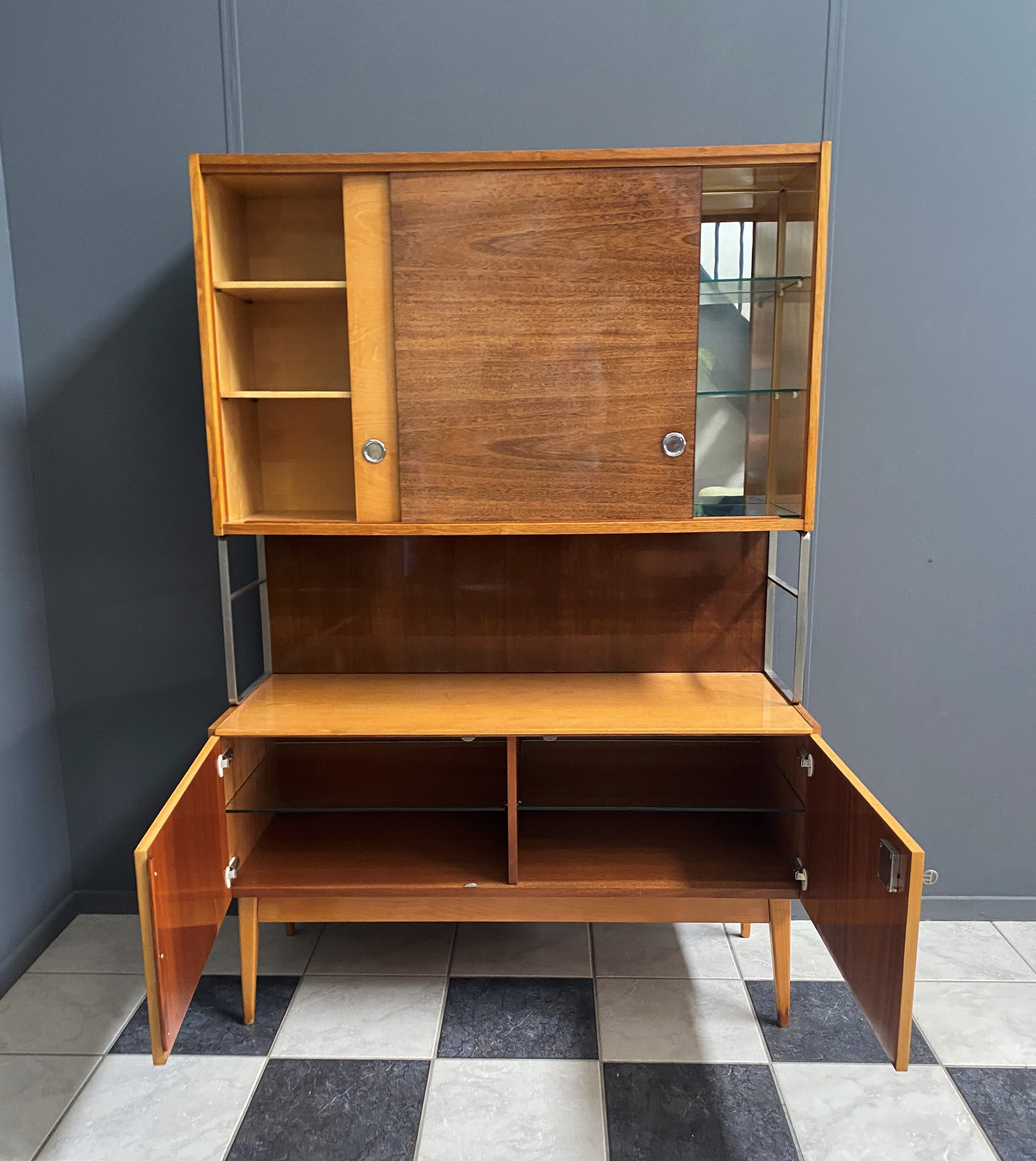 Jitona cabinet with desk two tone wood 1960s