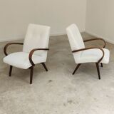 Pair of Jaroslav Smidek armchairs for Ton Bystrice restored in white buckle 1960