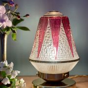 Vintage Art Deco globe table lamp in transparent and purple glass.