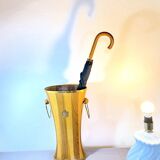 Cane or umbrella holder in varnished wood, brass, with coat of arms, Italy 1950