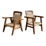 Pair of children's armchairs in rope, attributed to Audoux Minet.