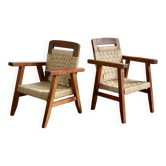 Pair of children's armchairs in rope, attributed to Audoux Minet.