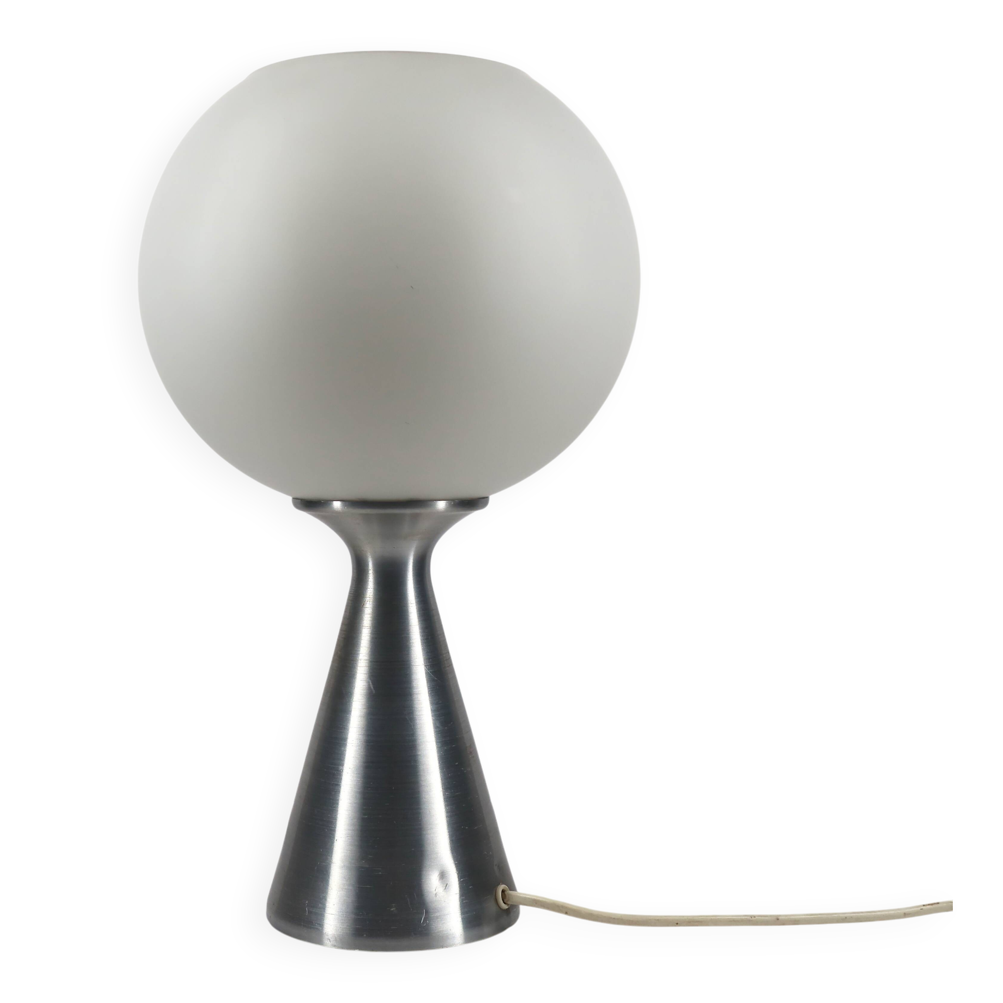 Lampe Space Age Erco en Verre Opalin et Métal Brossé, Allemagne 1974