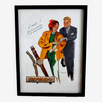 Affiche publicité montre Movado mode 1940 vintage