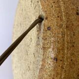 Terracotta lamp signed, cotton lampshade