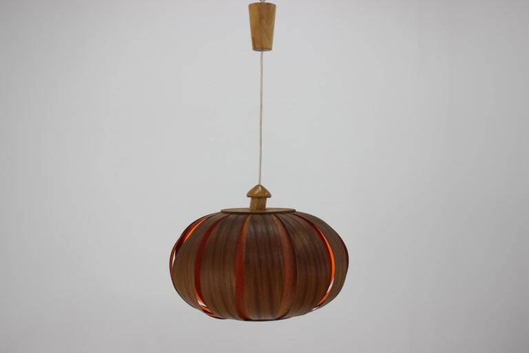 Large wooden veneer pendant lamp from the mid-20th century, 1960s
