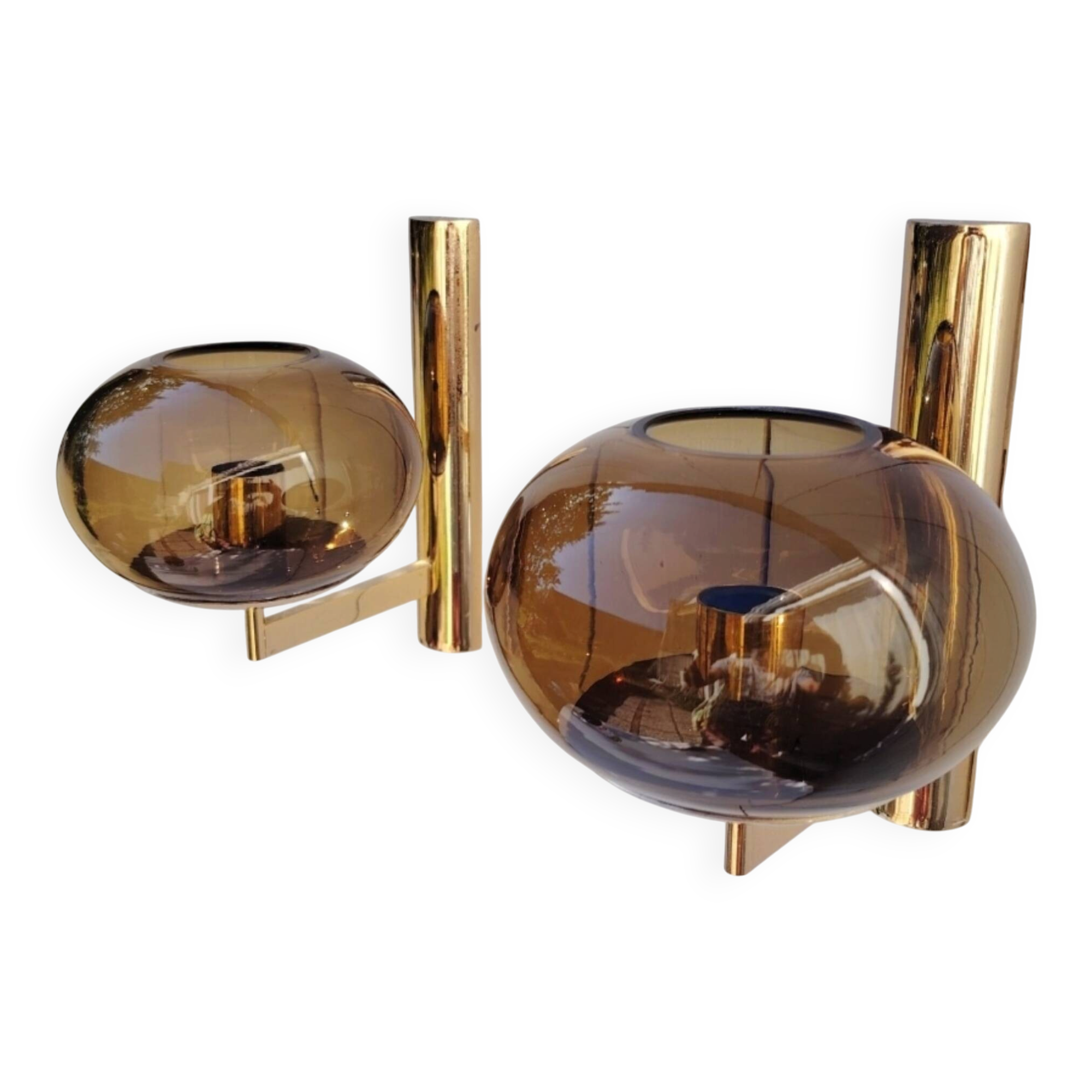 Wall lights (1 pair) brass glass