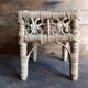 Vintage wicker stool, small woven rattan footstool and rustic plant stand