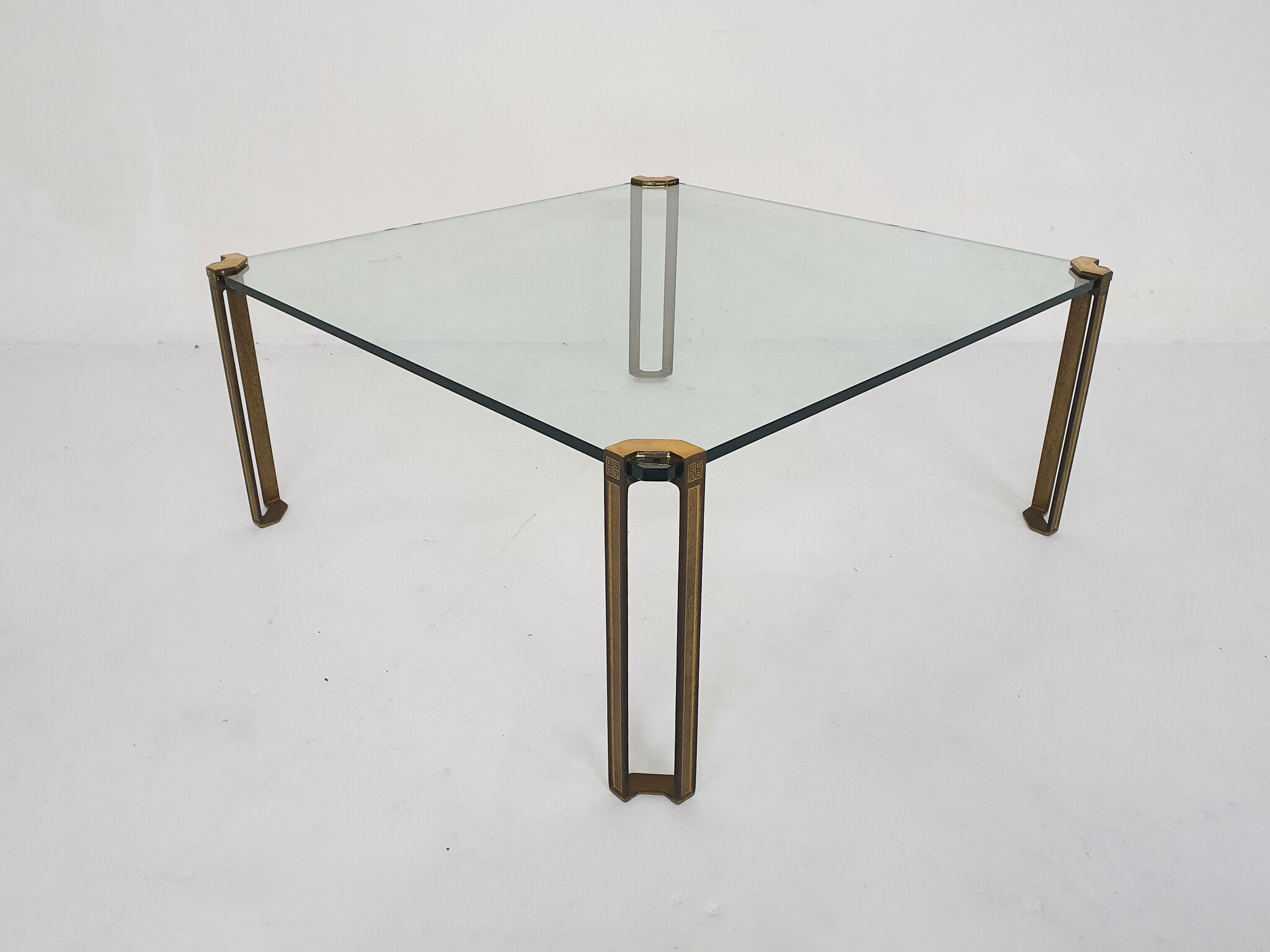 Peter Ghyczy for Ghyczy brass and glass square coffee table, 1970's