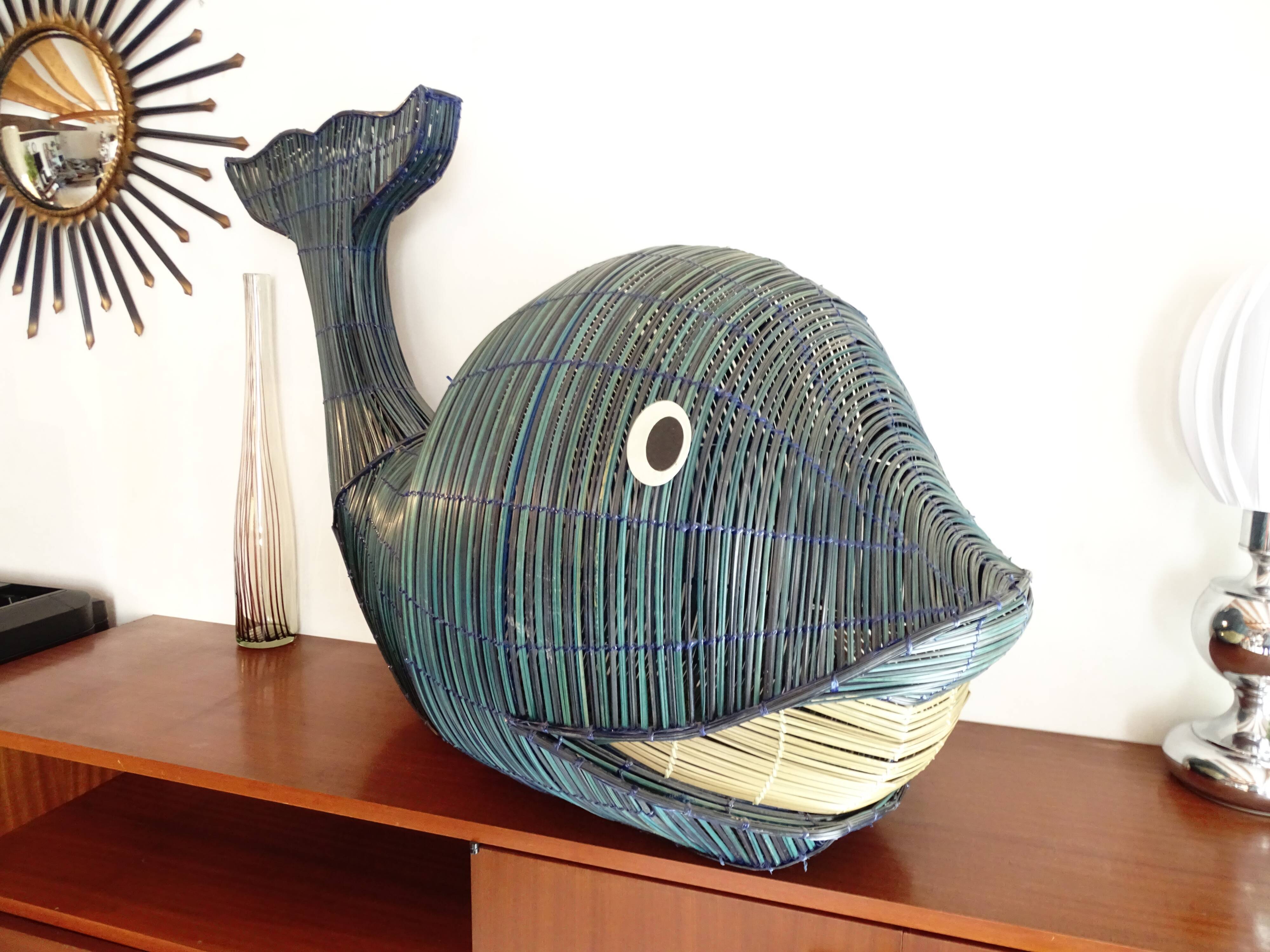 Vintage giant whale wicker storage box
