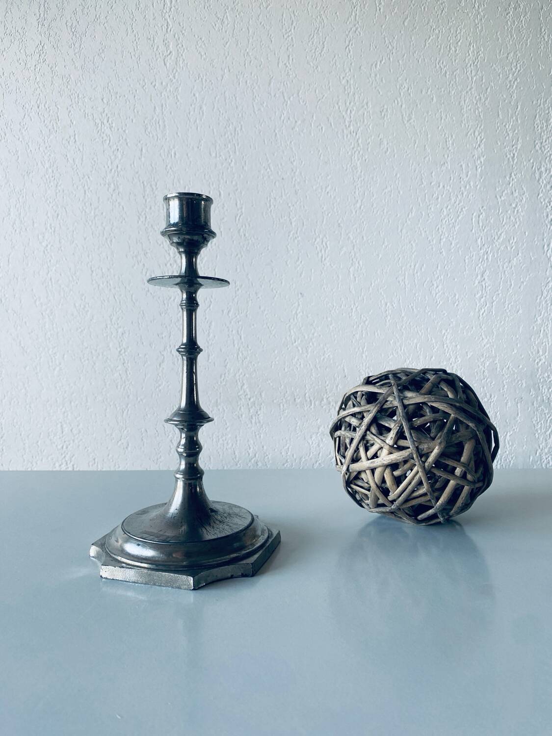Silver metal candle holder