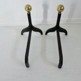 Pair of modernist steel and brass andirons