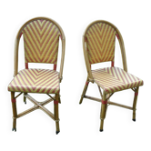 Pair of vintage yellow and red rattan chairs 1970-80 "La terrasse Limousine"