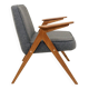 Fauteuil vintage entièrement rénové, revêtement en laine graphite.