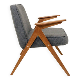 Vintage Lounge Chair Fully Refurbished, Graphite Wool Upholstery