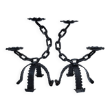 Pair of brutalist 60s metal chain candle holders