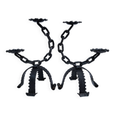 Pair of brutalist 60s metal chain candle holders