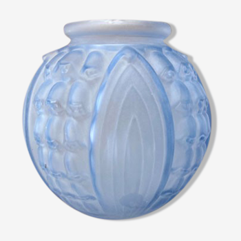 Blue Art Deco ball vase signed Stella