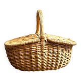 Woven wicker picnic basket