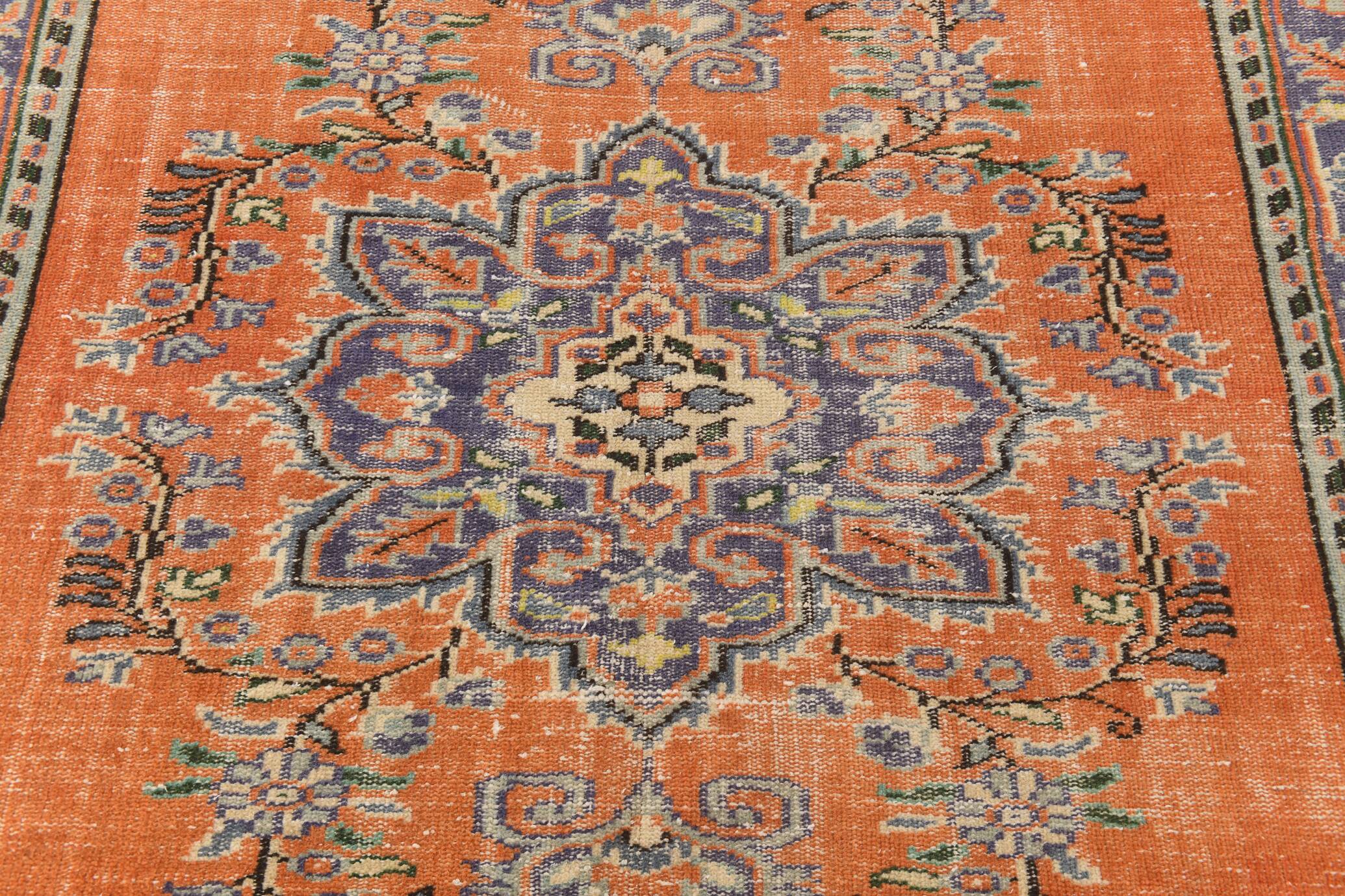 6x9 Orange & Blue Turkish Vintage Rug, 174x279Cm