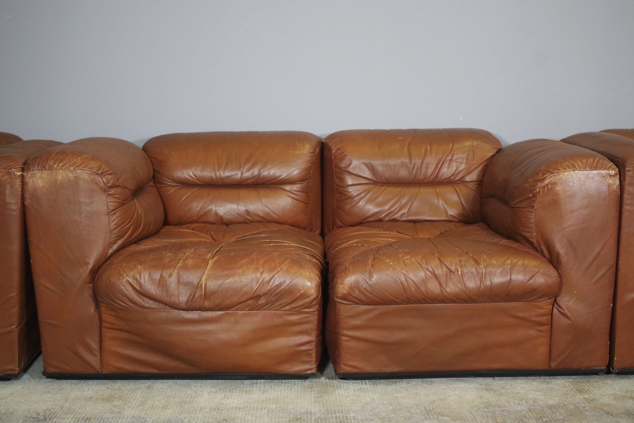 Cognac leather armchairs by BL Arredamenti, 1970s, set of 4