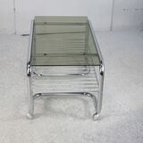 "Space age" coffee table, tubular steel, smoked glass, France, 1970s