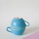 Pair of digoin sarreguemines cups textured sky blue and gold edging 1950