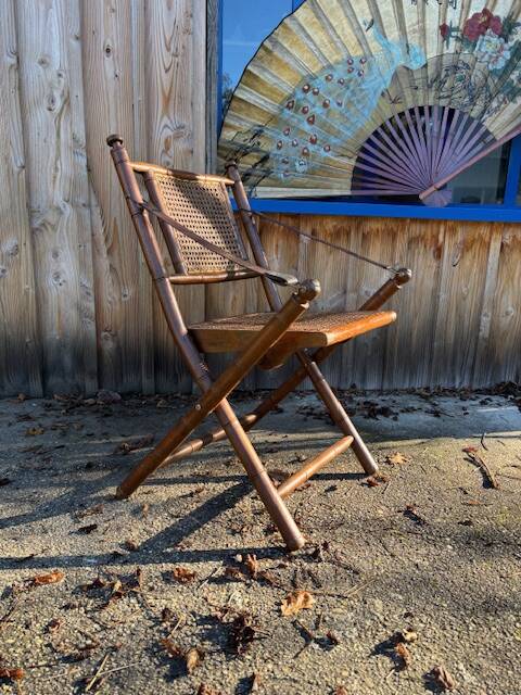 Teak and cane folding chair from the 1900s