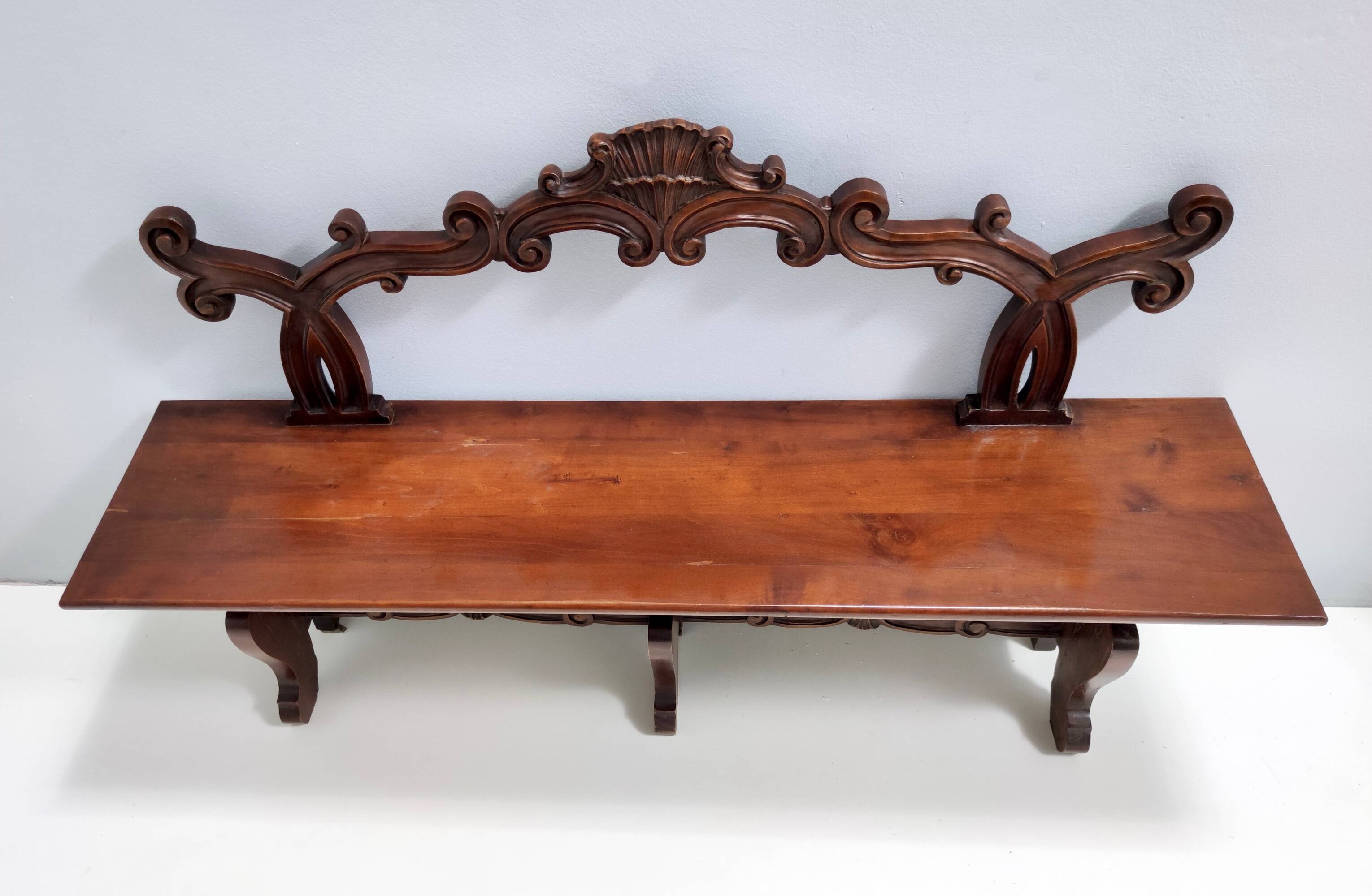 Baroque Style Solid Carved Beech Bench, Italy