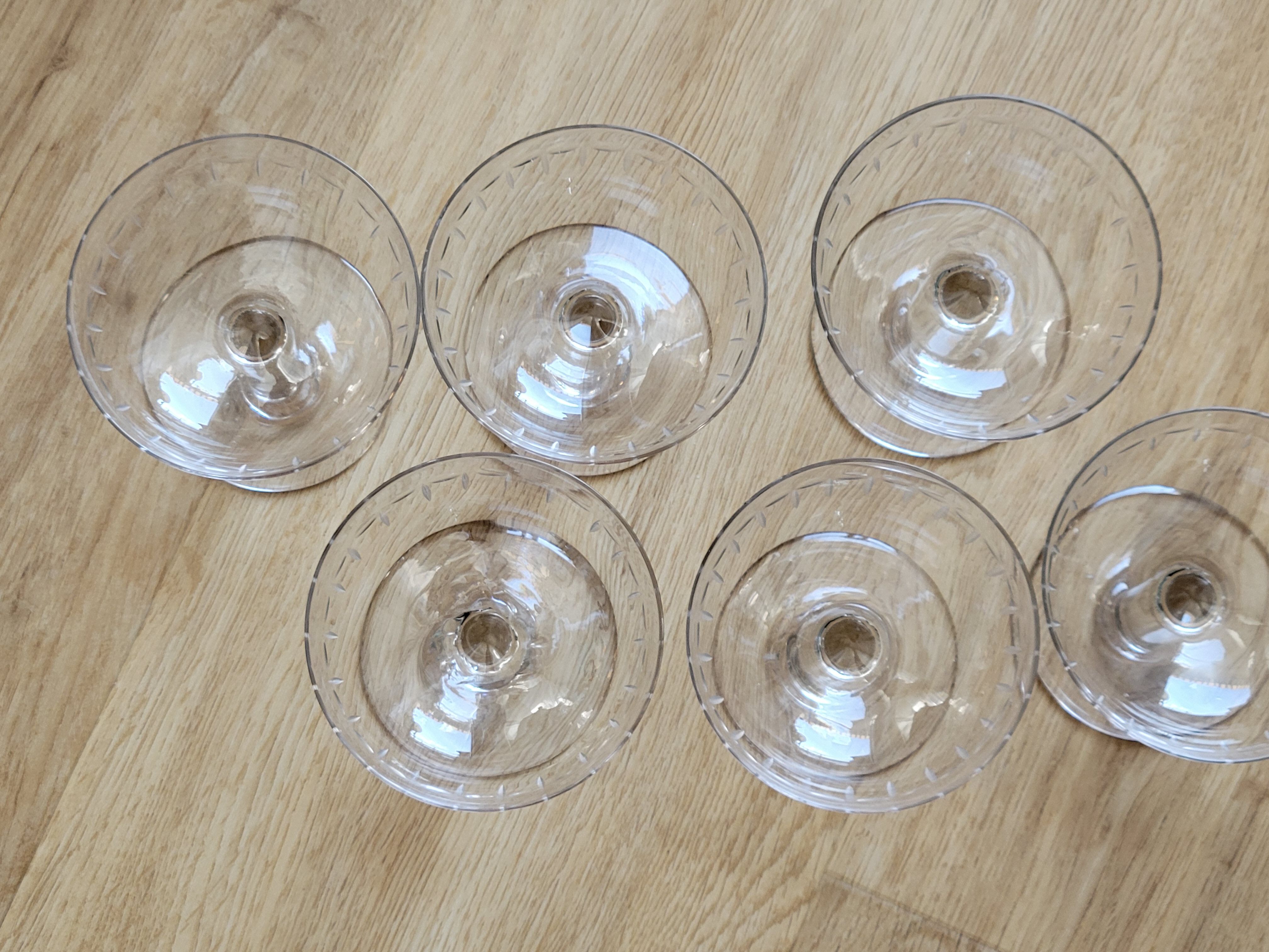 6 old champagne glasses 1930 in blown and cut glass