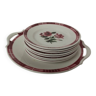 Lot of Vintage Sarreguemines & Digoin – "Dijon" Model | Tart Dish + 8 Plates